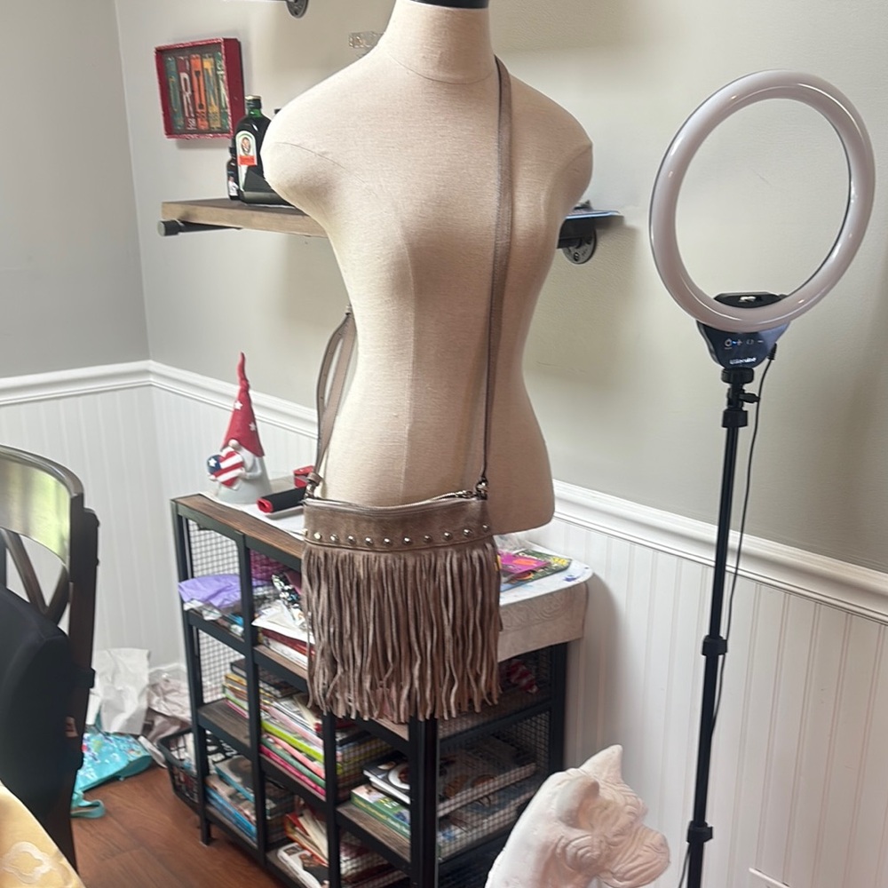 Fringe Tan Suede Shoulder Bag